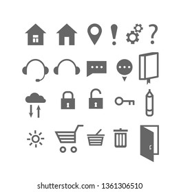 Vector illustration on the white
background - grey icons and symbols for a website.
