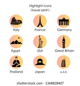 Vector illustration on the white
background - highlight icons, travel set #1. 
