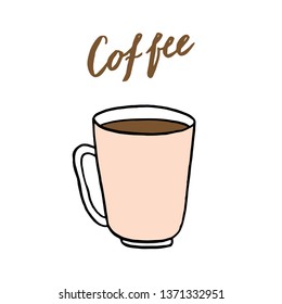 Vector illustration on white background. A Cup of tea and a kettle on the table. Tea time.