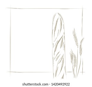 Vector illustration on white
background - baguette in sketch style.