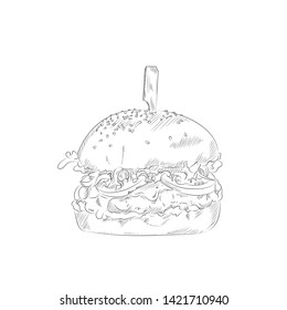 Vector illustration on white background - burger in sketch style.

