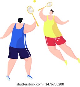 
vector illustration on a white background. people go in for sports. a man in sportswear plays badminton. sport game. team. the players.