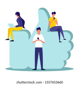 vector illustration on white background. best performance, score five points. people leave reviews and comments that successful work is the highest score, the hand shows the gesture a class