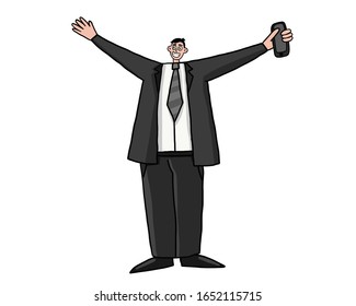 vector illustration on a white background. happy businessman financier. Happy with a successful project and a lot of money