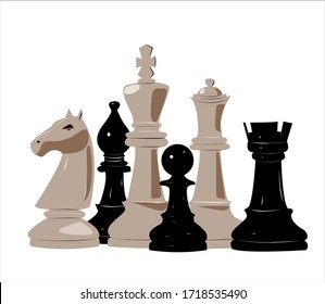 Vector illustration on a white background of chess pieces 
