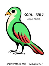 Ilustración vectorial sobre el fondo blanco de un pájaro verde. Es una tira cómica linda.