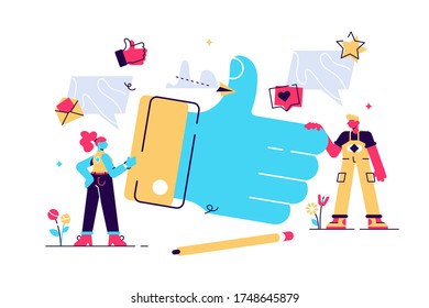 vector illustration on white background. best performance, score five points. people leave reviews and comments that successful work is the highest score, the hand shows the gesture a class - Vector