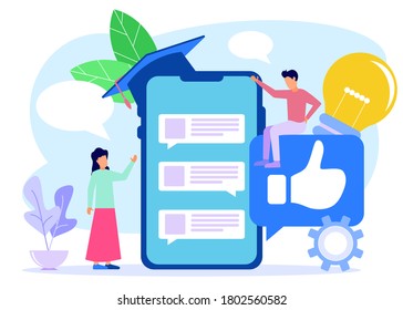 Ilustración vectorial sobre fondo blanco. A los teléfonos les gustan los iconos, las conversaciones en los medios sociales, las actualizaciones de estado, los comentarios y las amistades.