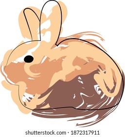 Vector illustration on a white background of line rabbit with paint spots. Suitable for making logo.