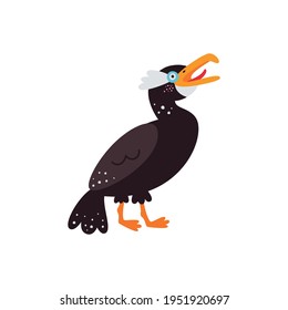 Vector illustration on white background, cormorant bird.