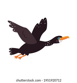 Vector illustration on white background, cormorant bird.