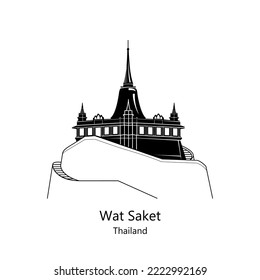 Vector illustration on white background - Wat Saket buddhist temple in Bangkok
