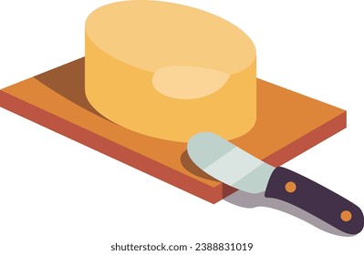 Ilustración vectorial en un fondo blanco. Ladrillo de mantequilla en plato con cuchillo. Cultura francesa. Gastronomía, mantequilla salada.