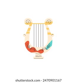 Vector illustration on a white background in vintage style with an element of Greek and Roman architecture: sculpture of a harp with a modern pattern.