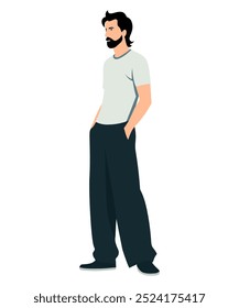 Ilustração vetorial em um fundo branco. Um homem de camisa branca e calças pretas. Estilo minimalista.