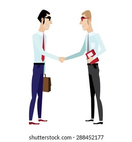 Vector illustration on white background featuring businessmen shaking hands