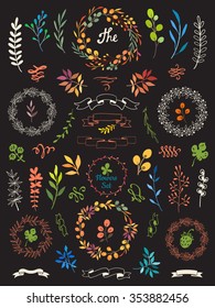 Vector illustration on white background with floral frame. Hand draw design elements for your decorations.