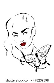 Vector illustration on white background. Fashion young girl. Beautiful young woman. Sexy lady. Banner for a salon. Hand drawn sketch.