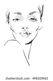 Vector illustration on white background. Fashion young girl. Beautiful young woman. Sexy lady. Banner for a salon. Hand drawn sketch.