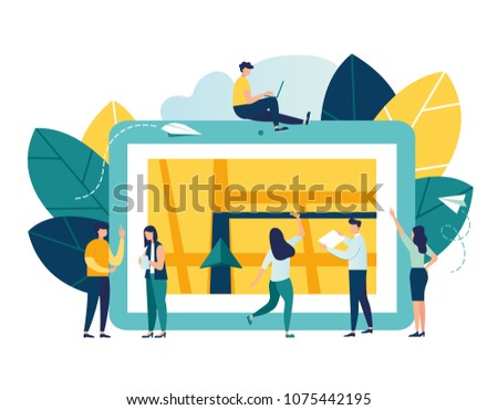 vector illustration on white background, search index on navigation, online map on a tablet, get directions, GPS navigator on a city map
