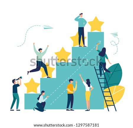 vector illustration on white background. the best estimate of performance, the score of five points. people leave feedback and comments, successful work is the highest score. - Vector 