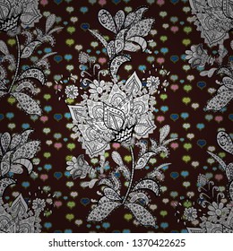 Vector illustration. On white, black and brown colors. Beautiful watercolor pattern with flowers.