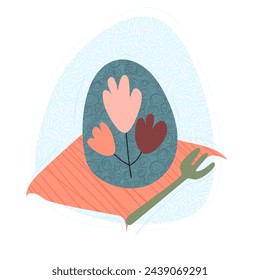Vektor-Illustration auf einem weißen isolierten Hintergrund eines schönen Ostereiers mit Blumen und Mustern