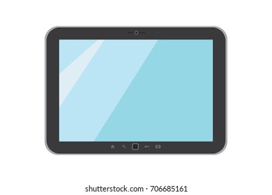 Vector illustration on white isolated background. Black tablet. Flat style.