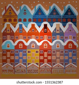 Vector illustration. Illustration on white and orange colors. Pattern houses.
