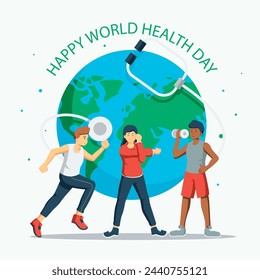Vector illustration on the white theme of World Health Day observed on 7th April. World Health day 2024 concept  World health day concept banner design with doctor stethoscope