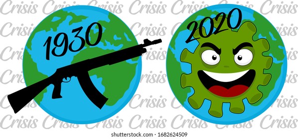 Vector illustration on the world crisis of the 1930s and 2020s