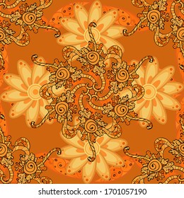 Vector illustration. On yellow, orange and black colors. Vector abstract pattern page for antistress.