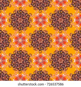 Vector illustration. On yellow, orange and black colors. A pattern of yellow, orange and black daisies on a yellow, orange and black colors.