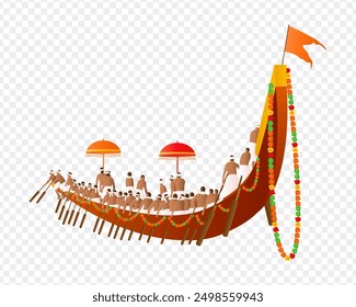 Vector illustration of Onam boat race on transparent background