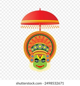 Vector illustration of Onam kathakali face with umbrella on transparent background