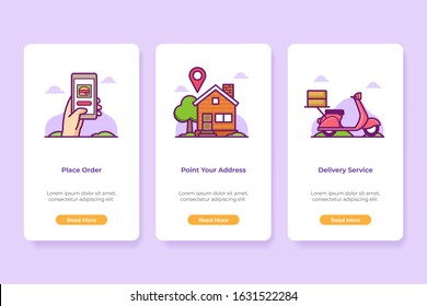 Vector Illustration of Onboarding Food Application Interface in line style. UI UX Screen template.