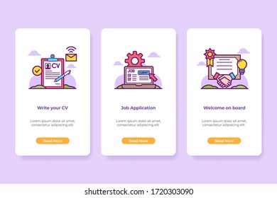 Vector Illustration of Onboarding Job Searching Interface in line style. UI UX Screen template.