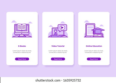 Vector Illustration of Onboarding Online Education Application Interface in line style. UI UX Screen template.