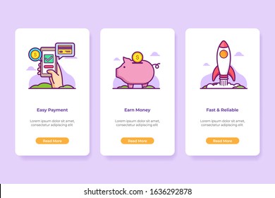 Vector Illustration of Onboarding Online Payment Banking Application Interface in line style. UI UX Screen template.