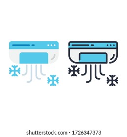 Vector illustration of one air conditioner icon or logo with flat and lineal color design style