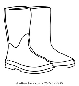 Ilustración vectorial. Un dibujo de línea negra. Botas de goma.