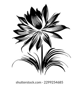 Vector illustration of one black sunflower flower isolated on a white background