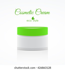Vector illustration: One Blank Cosmetic Container for Cream with with green lid.