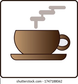 Vektor-Abbildung, eine braune Tasse Kaffee auf weißem Hintergrund. Logo-Design, Icon-Design, Kaffeepause-Symbol.
