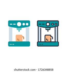 Vector illustration of one coffee maker icon or logo with flat and lineal color design style