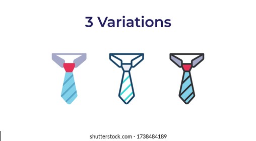 Vector illustration of one cravat with strip icon or logo with 3 variations design style