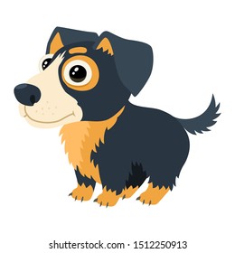 Vector illustration of one cute cartoon dog with big head and child eyes. Isolated on white background.