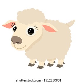 Vector illustration of one cute cartoon sheep with big head and child eyes. Isolated on white background.