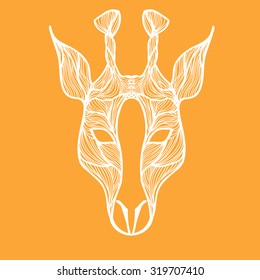 Vector illustration of one drawn from white lines halloween holiday pumpkin or cinderella's vegetable on orange or brown background