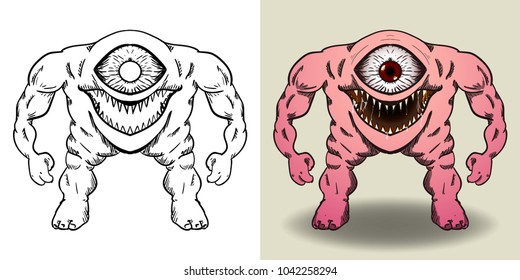 Vector Illustration One Eye Monster Line Stock Vector Royalty Free